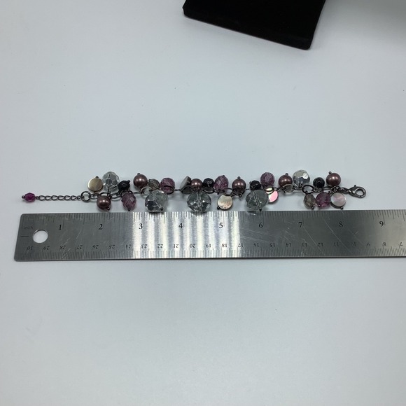 Multi Color Beaded Bracelet Steel Gray Chain Link Adjustable Bracelet - Picture 6 of 6